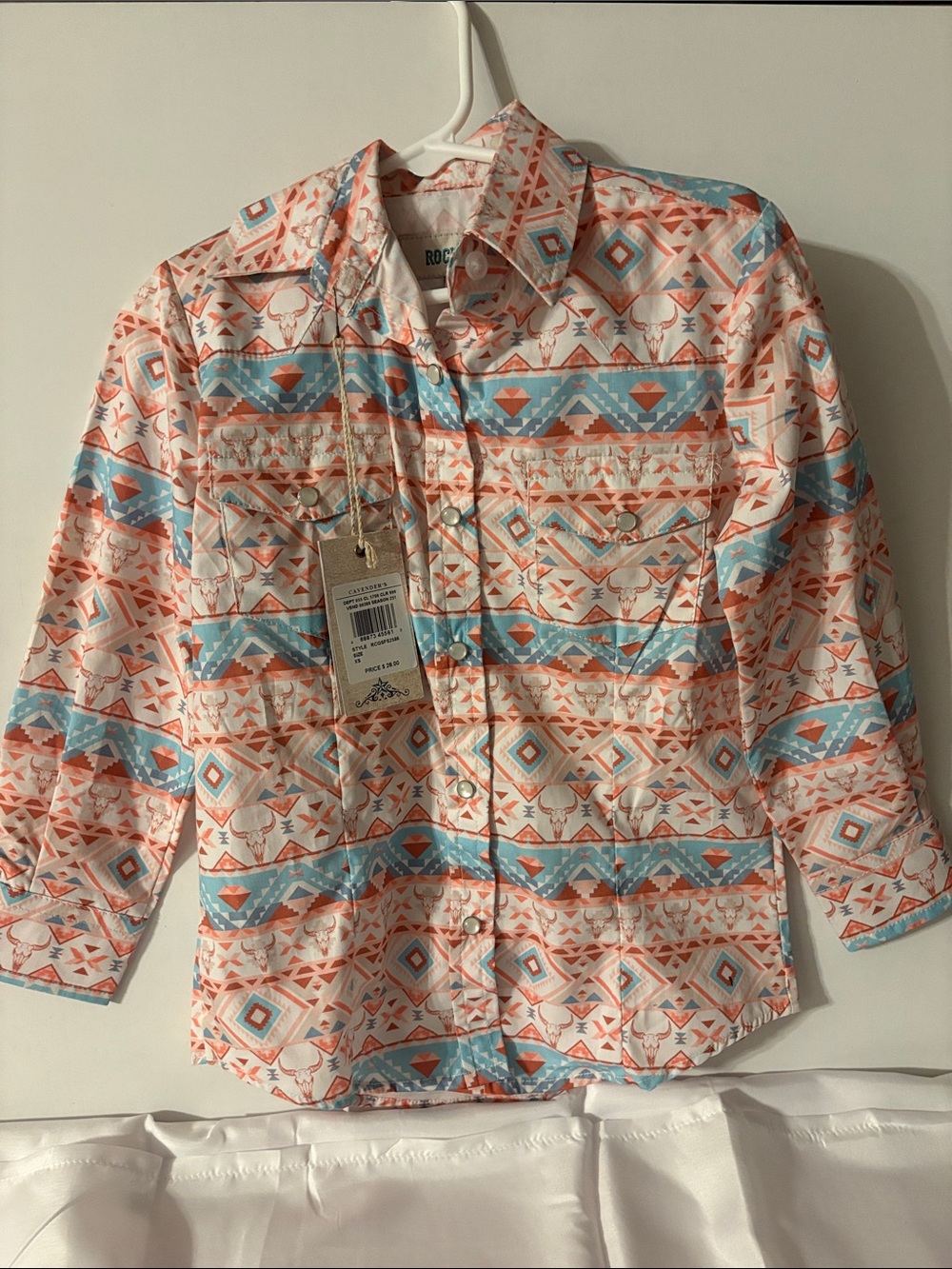 Rockin’ C Girls Aztec Steer Skull Pearl Snap Western Shirt XS 4-5 NWT
